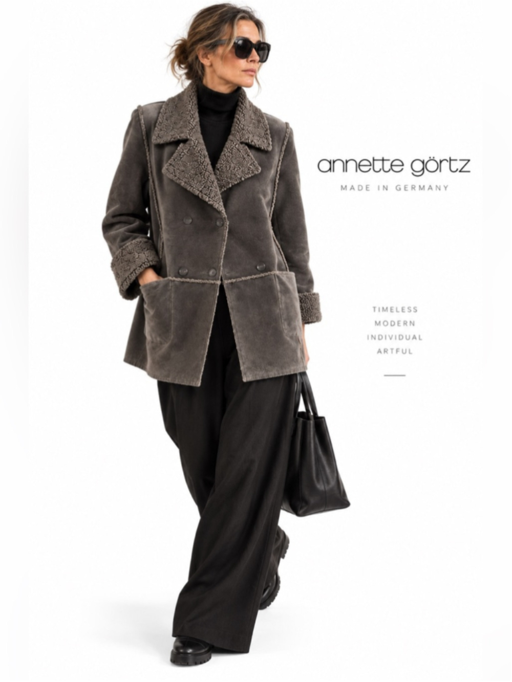 Annette Görtz Germany Gray Faux Shearling Teddy Coat Jacket Size M Lagenlook